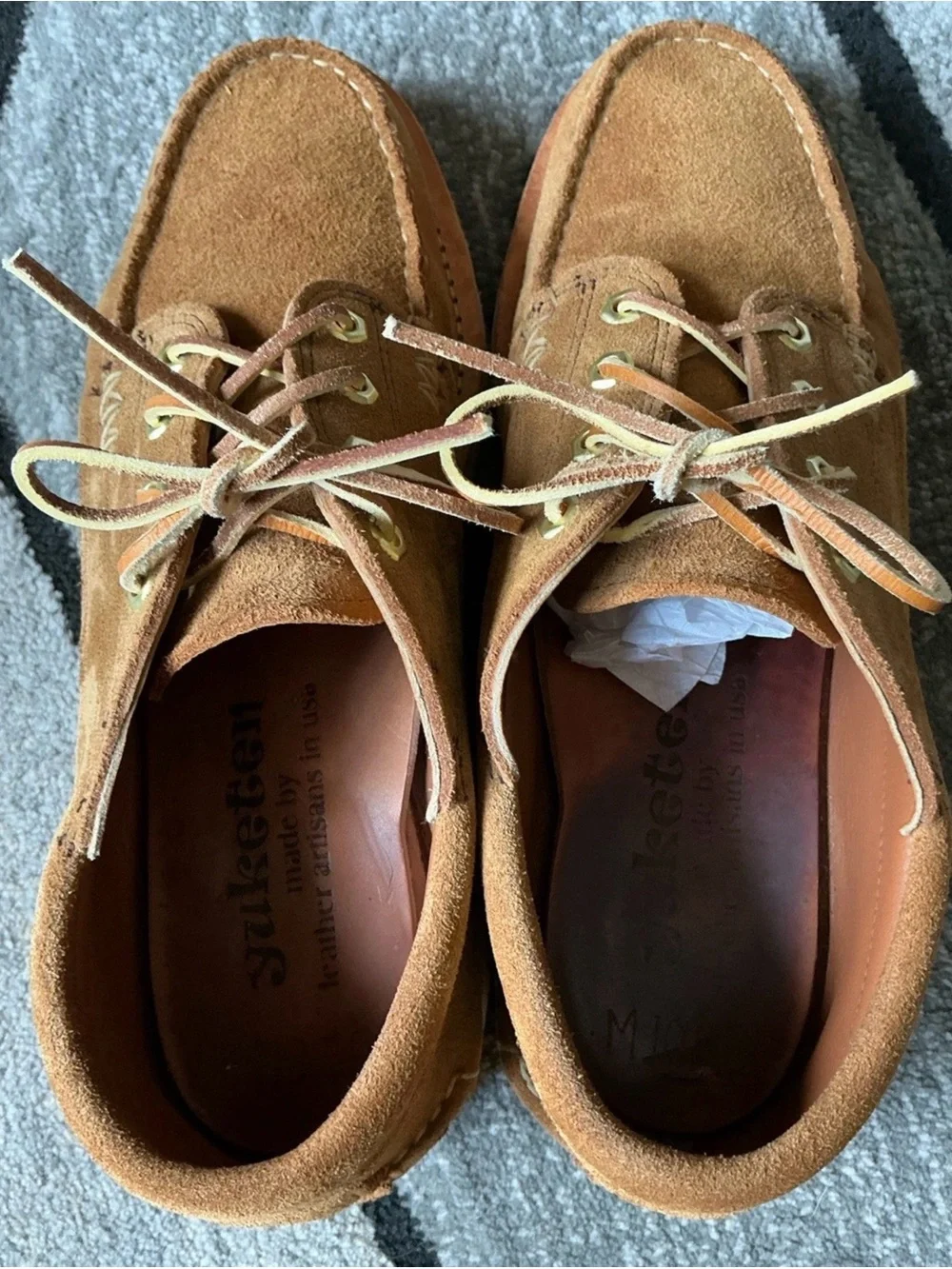 Size 10.5E - Yuketen Angler Moc Hex Eye FO G Brown Leather Moccasin Shoes